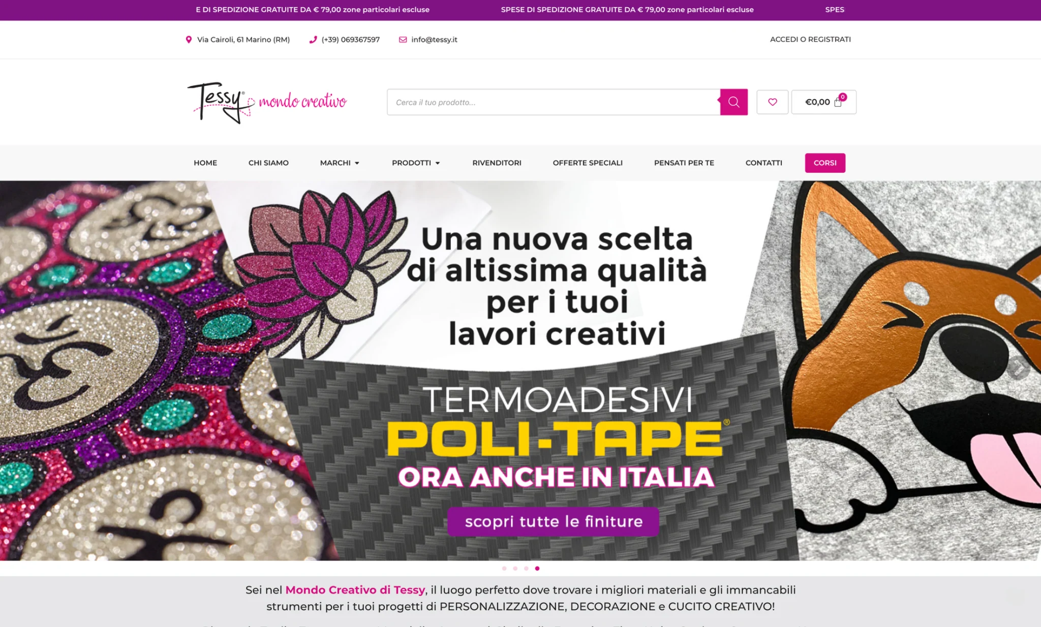 Screenshot originale del sito Tessy