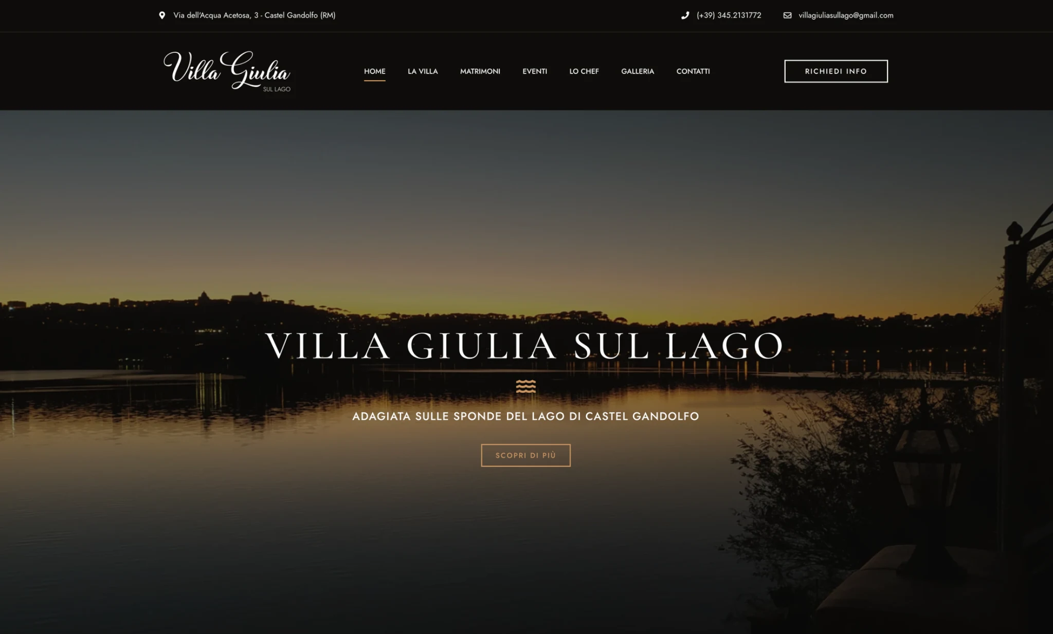 Screenshot originale del sito Villa Giulia sul Lago